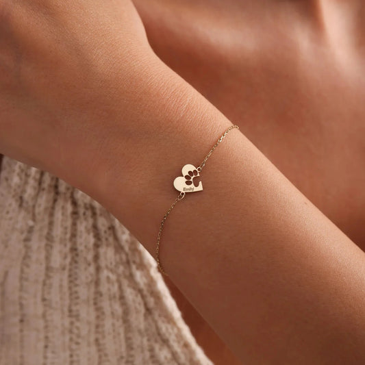 Spersonalizowana bransoletka z imieniem, łapką i sercem