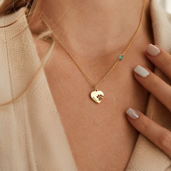 Spersonalizowany naszyjnik z imieniem w kształcie łapki i serca